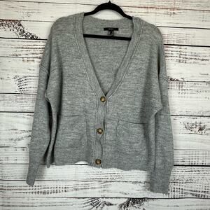 Women's Forever 21 Grey Casual Oversized V Neck Cardigan 3 Button Pockets Size L
